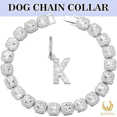 Silver Dog Chain Diamond Cuban Collar with K Letter Tag Walking Metal Chains Collars Secure Buckle,Pet Cuban Link Jewelry Accessories for Small Medium Dogs Cats(10") - Image 5