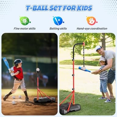 HopeRock 2 in 1 Kids Basketball Hoop and T Ball Set, Adjustable Basket Ball Stand,Hanging Tee Baseball for Toddlers Boys Girls Ages 2 3 4 5 6 7 8 Years Old, Outdoor Toys Gifts - Image 5