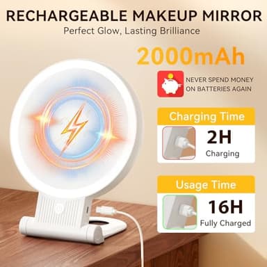 Auxmir 1X/30X Magnifying Mirror with Light, Double Sided Makeup Mirror with Adjustable 3 Color Light, 2000mAh Rechargeable Lighted Magnifying Mirrors with Tweezer, Foldable Travel Mirror with Rotation - Image 7