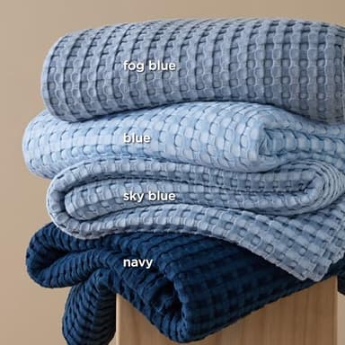 Bedsure Cooling Cotton Waffle Oversized King Blanket - Lightweight Breathable Rayon Derived from Bamboo for Hot Sleepers, Luxury Throws for Bed and Sofa, Sky Blue, 120x96 Inches - Image 5