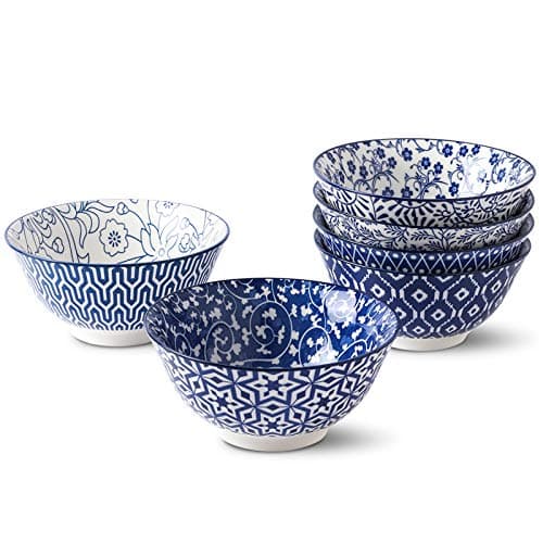 Selamica Blue and White Porcelain 20oz Cereal Bowl Set - Set of 6, 6 inch Soup Bowls, Ceramic bowls for Cereal, Soup, Salad and Pasta, Vintage Blue - Image 1