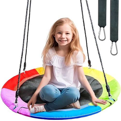 TURFEE 40" Saucer Tree Swing for Kids - 900Lb Weight Capacity, 900D Waterproof Oxford Fabric Platform Swing Seat with Adjustable Ropes for Kids Playground Outdoor Activity Backyard Fun (Rainbow) - Image 1