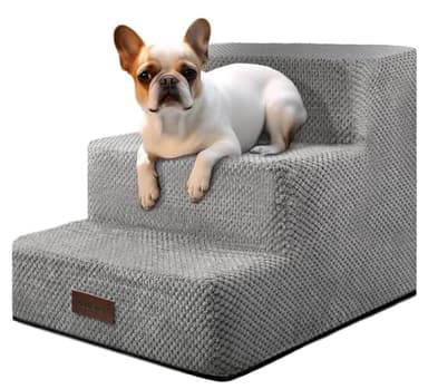 Dog Stairs for Small Dogs & Cats, 3-Step Non-Slip Pet Steps for Couch Sofa and Chair, Grey, 13.6" H - Image 1