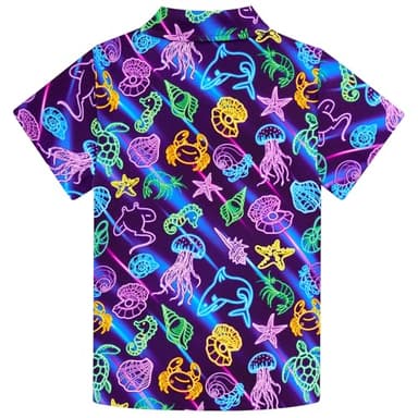 Enlifety Toddler Neon Shirts 3T 4T Boys Glow Party Jellyfish Starfish Turtle Seahorse Button Down Shirt Short Sleeve Ocean Dolphin Crab Blouse Summer School Casual Tops - Image 2
