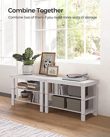 SONGMICS Shoe Rack Bench, 3-Tier Bamboo Shoe Storage Organizer, Entryway Bench, Holds Up to 286 lb, 11.3 x 27.6 x 17.8 Inches, for Entryway Bathroom Bedroom, Cloud White ULBS004W01 - Image 6