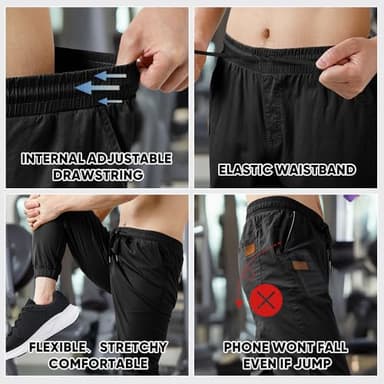 JMIERR Joggers for Men Casual Travel Pants with Pockets and Elastic Waistband, 2 Pack, 2XL, Black/Light Grey - Image 3