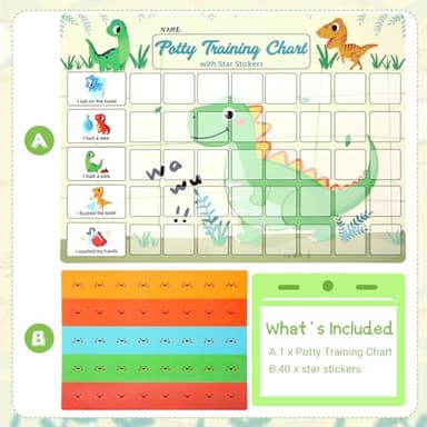 Potty Training Chart for Toddlers with 40 Large Reusable Magnetic Star Stickers, Interactive Reward Chart for Toilet Training (Dinosaur) - Image 2