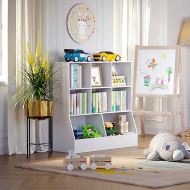 DINZI LVJ Toy Storage Organizer, Kids Bookshelf, Wood Toy Storage Cabinet, 3-Tier 8 Cubby Children Bookcase, 39.4" L Toddler Book Shelf for Playroom, Living Room, Nursery, Hallway, School, White - Image 8