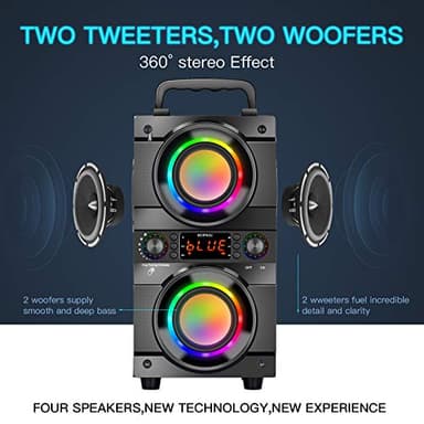 60W (80W Peak) Portable Bluetooth Speaker with Double Subwoofer Heavy Bass, Bluetooth 5.0 Wireless 100ft Outdoor Speaker, Support FM Radio, LED Colorful Lights, Stereo Sound, for Home, Party, Travel - Image 4