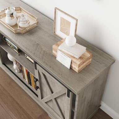 IDEALHOUSE Farmhouse Tv Stand for 65 Inch TVs, Entertainment Center with Sliding Barn Doors and Adjustable Shelf, Modern Storage Media TV Console TV Stand Table for Living Room, Bedroom, Grey - Image 6