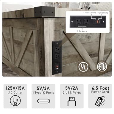 jimeimen Farmhouse Lift Top Coffee Table with Storage, Wood Square Center Table with Charging Station&USB Port, Living Room Table w/Large Hidden Space, for Living Room, Bedroom, Home Office, Grey - Image 4