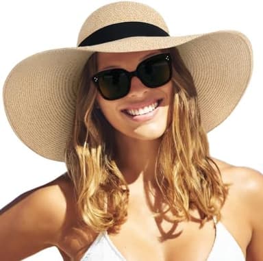 FURTALK Womens Beach Sun Straw Hat UV UPF 80+ Travel Foldable Brim Summer UV Hat - Image 3