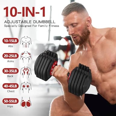 Adjustable Dumbbell Set 55LB Dumbbells Weight, 10-in-1 Weight Dumbbell with Anti-Slip Metal Handle and Bicep Supports for Comprehensive Full Body Strength Training - Image 2