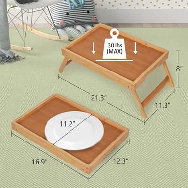 Artmeer Bed Tray Table with Folding Legs,Bamboo Breakfast in Bed for TV Table, Laptop Computer Tray,Eating,Snack Tray(Bamboo) Large Size - Image 2