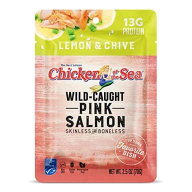 Chicken of the Sea Pink Salmon, 2.5 Ounce Packets (Pack of 12), Wild Caught Salmon, Skinless & Boneless, Lemon & Chive - Image 1