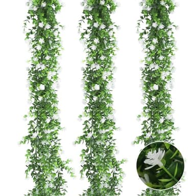RECUTMS Faux Eucalyptus Garland Plant Fake Vines, Artificial Hanging Eucalyptus Leaves Greenery Vines for Wedding Backdrop Arch Wall Party Home Bedroom Decor Indoor Outdoor(White) - Image 1