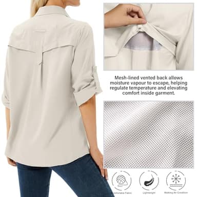 Toumett Women's UPF 50+ Long Sleeve UV Sun Protection Shirts, Fishing Hiking Travel Shirt,Breathable and Fast Dry(5071,Light Khaki,L) - Image 2