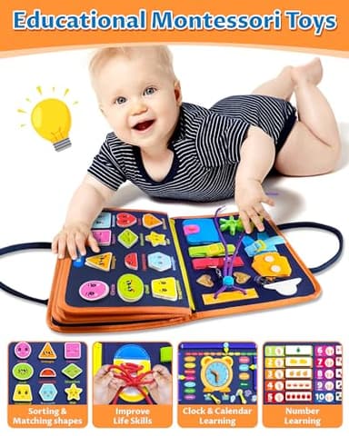 Exorany Busy Board Montessori Toys for 1 2 3 4 Year Old Boy & Girl Birthday Gifts, Busy Book Learning Sensory Toys for Toddlers 1-3 2-4, Toddler Travel Educational Activities Fine Motor Skills - Image 4