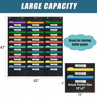 RSUARSUA File Storage Pocket Chart with Nametag 30 Pockets,Hanging Wall File Organizer for Classroom and Office, Organize Your Assignments, Files, Scrapbooks, Paper - Image 3