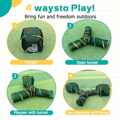 LUCKITTY Outdoor Rainbow Cat Enclosures Playground,Outside House for Indoor Cats Include Portable Tent, 3 Way with 2 Cube Tunnel, for Kitty and Small Animals,Within Storage Bag - Image 2