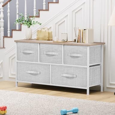 YITAHOME Dresser with 5 Drawers - Fabric Storage Tower, Organizer Unit for Bedroom, Living Room, Closets - Sturdy Steel Frame, Wooden Top - Image 4