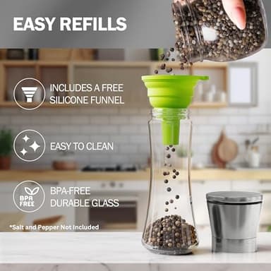 Home EC Original Stainless Steel Sea Salt and Pepper Grinder Set of 4 - Adjustable Ceramic - Tall Glass Salt and Pepper Shakers Mills - Modern Kitchen Spice Mill W/Funnel & EBook - Image 4