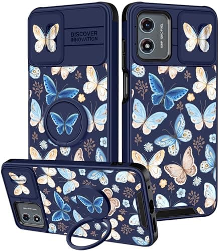 Funermei for Moto G Play 4G 2024 Case - Women Girls Cute Phone Cover Girly Pretty Aesthetic Butterfly Unique Design with Camera Cover and Ring Stand Funda for Motorola G Play 4G 2024 - Image 1