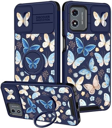 Funermei for Moto G Play 4G 2024 Case - Women Girls Cute Phone Cover Girly Pretty Aesthetic Butterfly Unique Design with Camera Cover and Ring Stand Funda for Motorola G Play 4G 2024 - Image 1