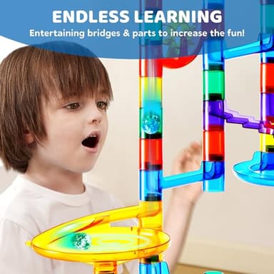 JOYIN 207Pcs Glowing Marble Run, Construction Building Blocks Toys with 5 Glow in The Dark, STEM Toy for Boys and Girls, Educational Toy, Gift for Christmas(147 Plastic Pieces + 60 Glass Marbles) - Image 4