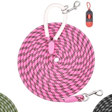 Codepets Nylon Dog Leash 6FT 10FT 20FT 30FT Diameter 2/5 Inch with Comfortable Silicone Handle Highly Reflective No Tangle for Medium Large Dogs Outside Walking Camping Backyard. (Pink, 20FT) - Image 1