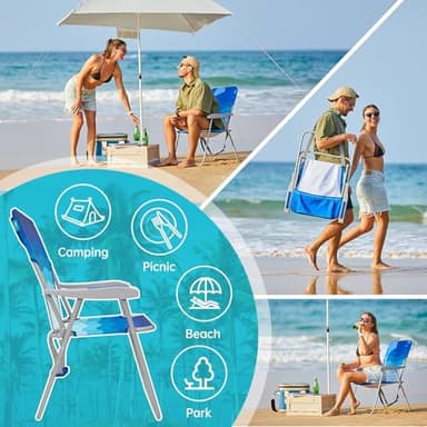 #WEJOY Folding Beach Chair for Adults, Lightweight Beach Chair with Shoulder Straps, High Back Camping Chairs with Hard Armrest, Supports 300lbs for Outdoor Lawn Concert (Dark Blue White) - Image 7