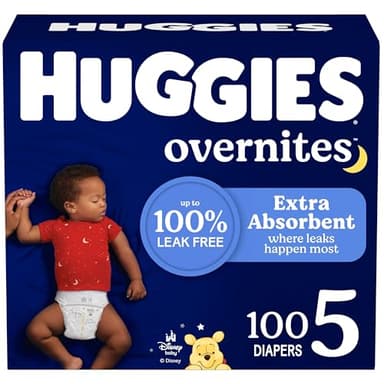 Huggies Size 5 Overnites Baby Diapers: Overnight Diapers, Size 5 (27+ lbs), 100 Ct (2 Packs of 50), Packaging May Vary - Image 1