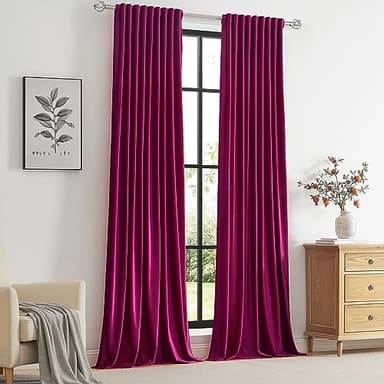 PRIMROSE Hot Pink Velvet Curtains 84 inch Long for Living Room,Set of 2 Panels Blackout Rod Pocket Back Tab Window Treatment Room Darkening Heavy Decorative Curtains Drapes for Bedroom - Image 7
