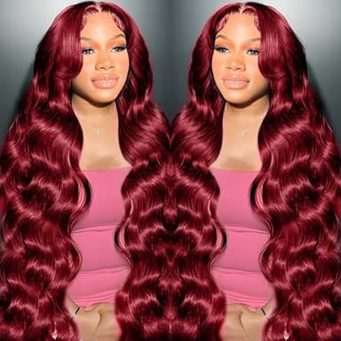 METDIO 99J Burgundy wig human hair 13x4 body wave lace front wigs human hair 180 Density Pre Plucked Glueless Wine red colored lace front wig for Women 26inch - Image 1