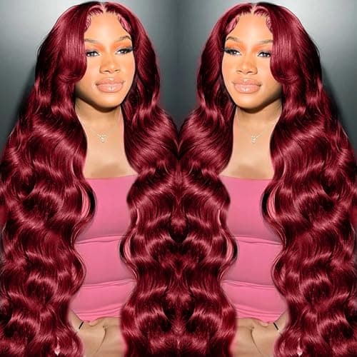 METDIO 99J Burgundy wig human hair 13x4 body wave lace front wigs human hair 180 Density Pre Plucked Glueless Wine red colored lace front wig for Women 26inch