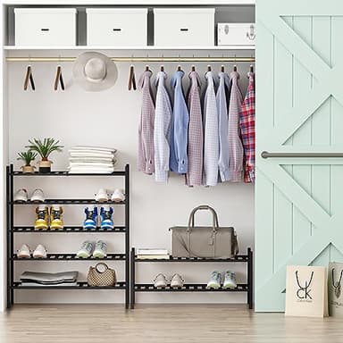 Z&L HOUSE 2-Tier Shoe Rack for Closet, Stackable Bamboo Shoe Rack for entryway, Hallway, Bathroom, Multifunctional Utility Free Standing Shoe Shelf Black - Image 5