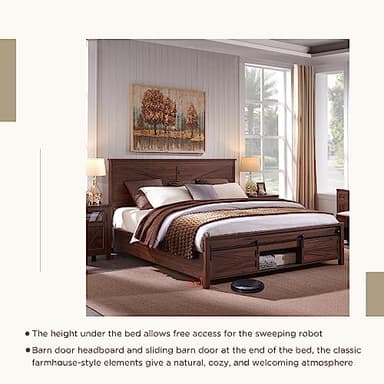 JXQTLINGMU Farmhouse Wood Bed Frame Queen Size with Sliding Barn Door Storage Cabinets and Headboard, Solid Wood Slats Support, Noiseless, No Box Spring Needed, Brown - Image 6