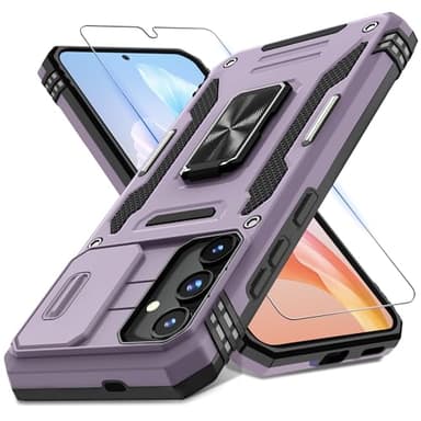 DEERLAMN Case for Samsung Galaxy S24+ Plus with Slide Camera Cover+Screen Protector (1 Pack), Rotated Ring Kickstand Military Grade Shockproof Protective Cover-Deep Purple - Image 1