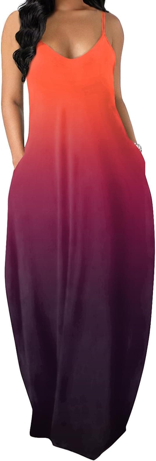 OFEEFAN Women's Maxi Dresses Summer Spaghetti Strap Dress with Pockets - Image 1