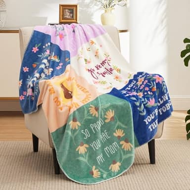 Bedsure Birthday Blanket Gifts for Women - Soft Mom Blanket for Women as Decorations for Wife and Grandma, Patchwork, 50"x60" - Image 3