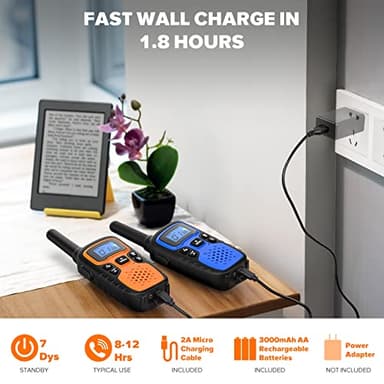 Wishouse Walkie Talkies for Adults Long Range-Rechargeable 4 Pack 2 Way Radios, Hiking Accessories Camping Gear Xmas Birthday Gift for Kids Family with Lamp,SOS Siren,NOAA Weather Alert,Easy to Use - Image 3