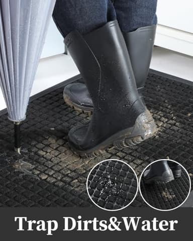 MontVoo-Door Mat Outside Entrance Outdoor Indoor Front Doormat for Entryway-Welcome Mat Durable Rubber Backed Entry Mat Non Slip Dirt Trapper Absorbent-Black 17’’x30’’ - Image 2