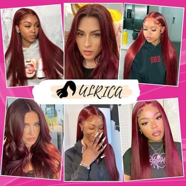 ULRICA 99J Burgundy Lace Front Wigs Human Hair Wigs for Black Women 20 Inch 13x4 HD Lace Burgundy Wig Human Hair Pre Plucked Red Lace Front Wigs 180% Density Straight Burgundy Wig - Image 6