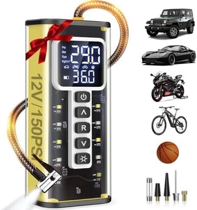 Tire Inflator Portable Air Compressor, 150PSI & 10000mAH Auto Air Compressor for Car Tires, Portable Tire Inflator for Car with Pressure Gauge, Pocket Air Compressor for Cars, Bike, Motorcycle, Ball - Image 2