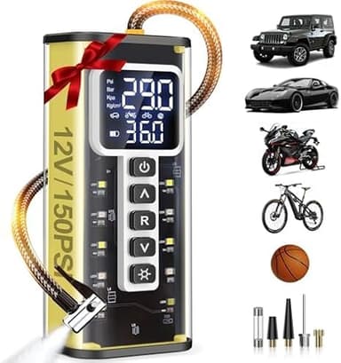 Tire Inflator Portable Air Compressor, 150PSI & 10000mAH Auto Air Compressor for Car Tires, Portable Tire Inflator for Car with Pressure Gauge, Pocket Air Compressor for Cars, Bike, Motorcycle, Ball - Image 1