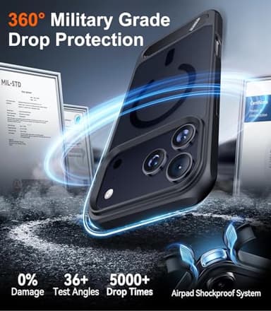 Temdan Designed for iPhone 17 Pro Case, [Built-in Invisible Kickstand][Compatible with MagSafe][Military Grade Shockproof] Slim Translucent Matte Phone Case for iPhone 17 Pro 6.3 inch (Black) - Image 4