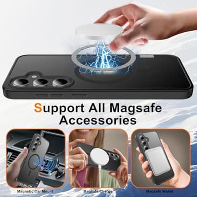 Ezanmull for Samsung Galaxy S24 FE Case Magnetic Shockproof, [Fit for MagSafe] [Glass Screen Protector + Camera Lens Protector] Translucent Anti-Fingerprint Case for Samsung Galaxy S24 FE (Black) - Image 3