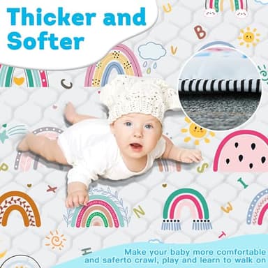 Baby Play Mat，Thick Soft 50" X 50" Playpen mat, Non-Slip and Machine Washable Baby Play Mats for Floor ，Crawling Mat for for Babies, Toddlers & Infants to Play and Learn (Rainbow) - Image 4