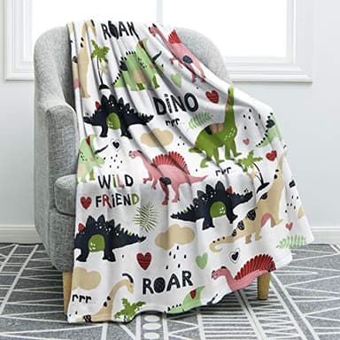 Jekeno Cartoon Dinosaurs Blanket Throw Soft Print Cozy Blanket for Sofa Chair Bed Office Travelling Camping 50"x60" - Image 1