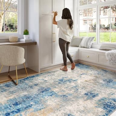 Lahome Modern Abstract 6x9 Area Rugs for Living Room, Washable Accent Bedroom Rug Low Pile Stain Resistant, Blue Soft Indoor Contemporary Carpet for Dining Room Table Apartment - Image 6